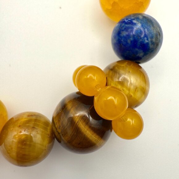 Energy Balance Bracelet Yellow Agate Tiger Eye and Lapis Lazuli Stretch Bracelet - Picture 5 of 5